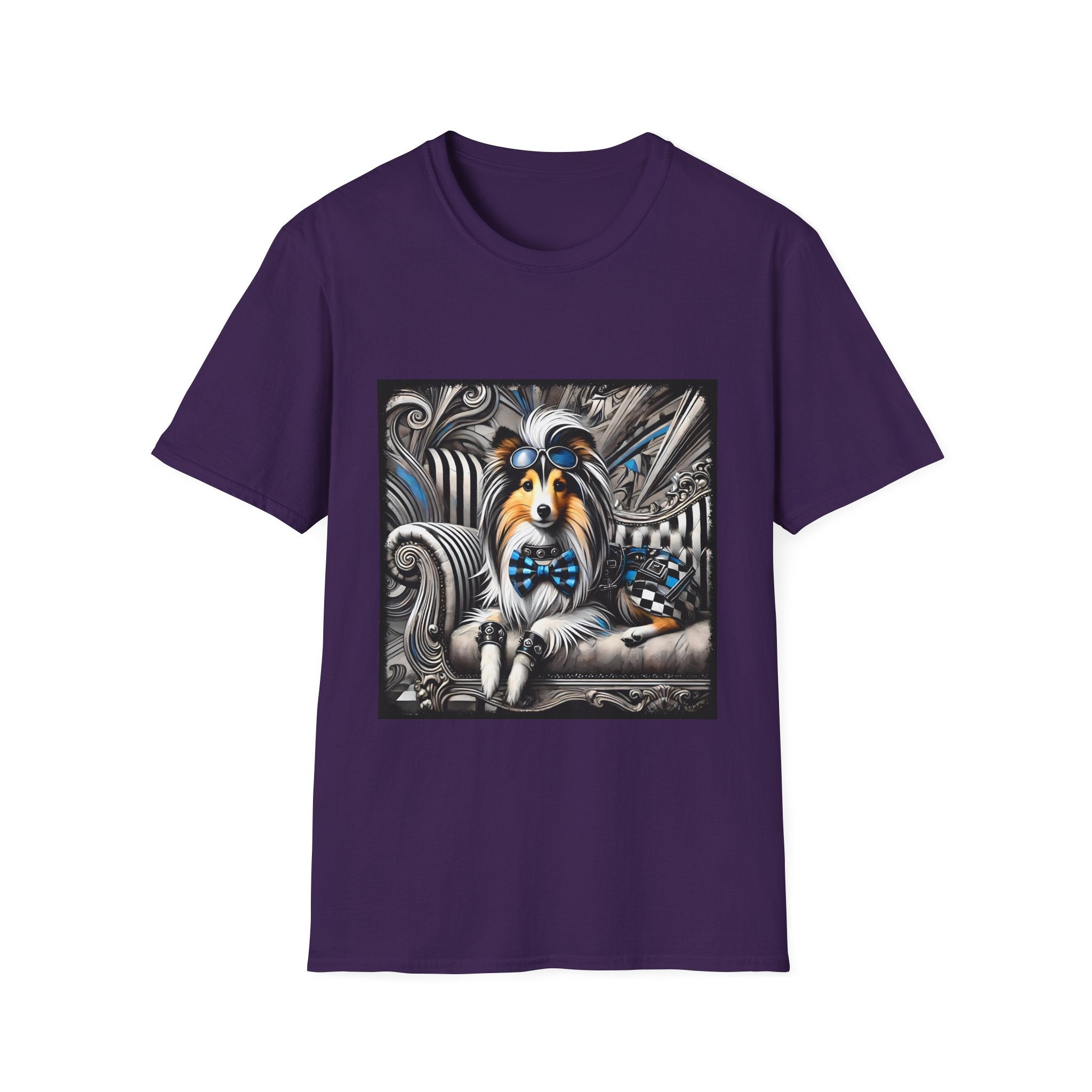 Shetland Sheepdog Blue Checkered Rocker | Unisex Dog T-Shirt