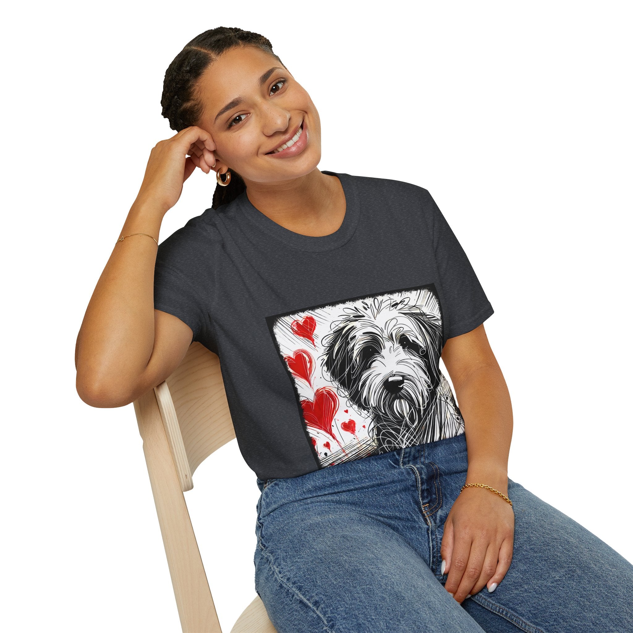 Sheepadoodle Bold Heart Sketch | Unisex Dog T-Shirt