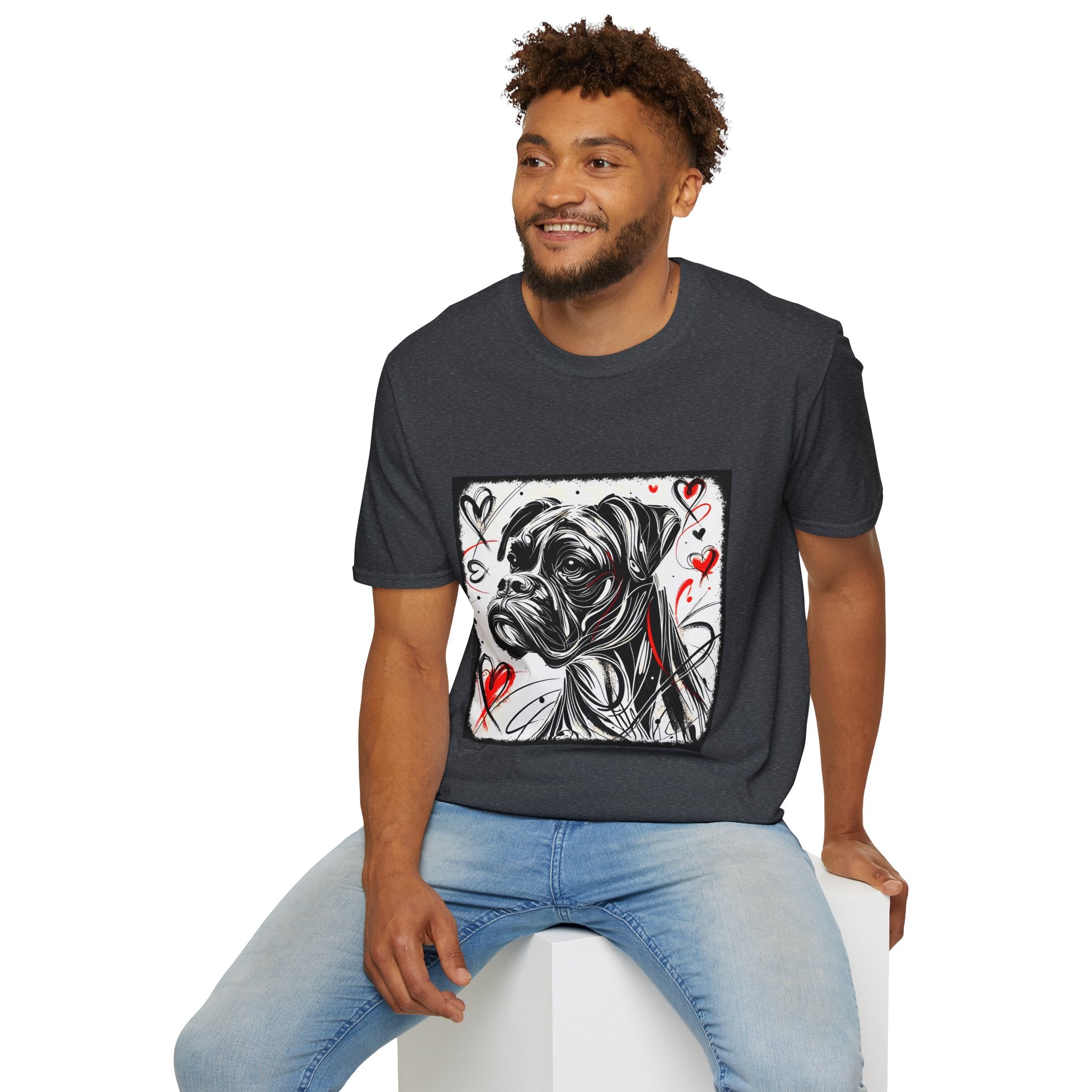 Boxer Bold Heart Sketch | Unisex Dog T-Shirt