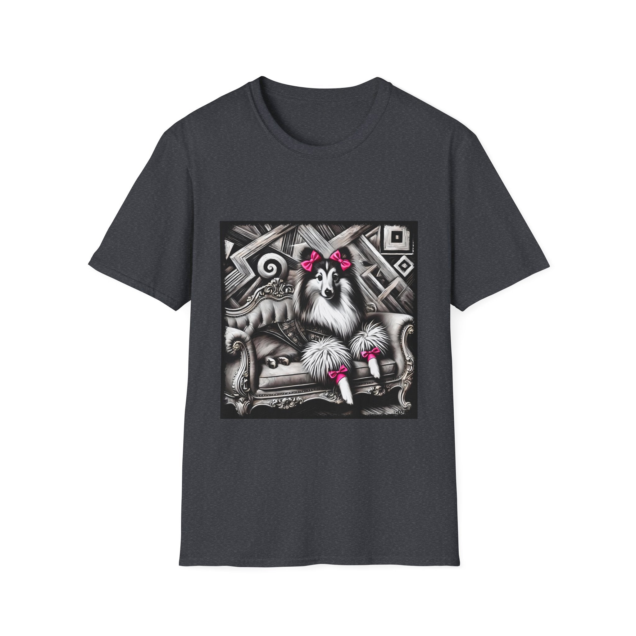 Shetland Sheepdog B&W Pink Bows | Unisex Dog T-Shirt