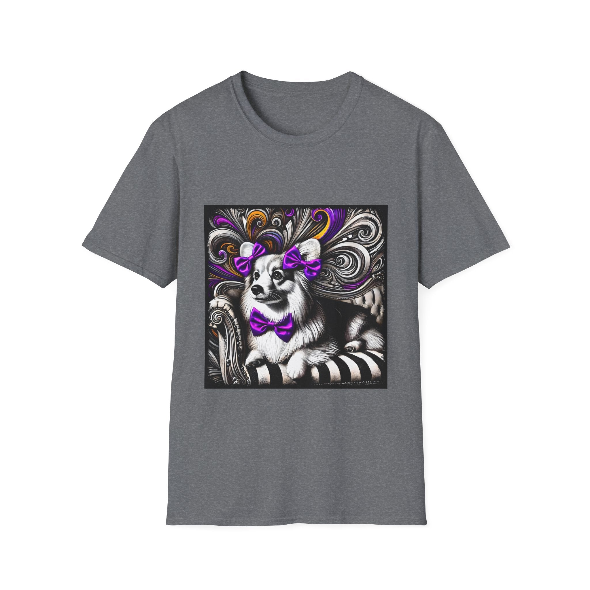 Pembroke Welsh Corgi B&W Purple Bow | Unisex Dog T-Shirt
