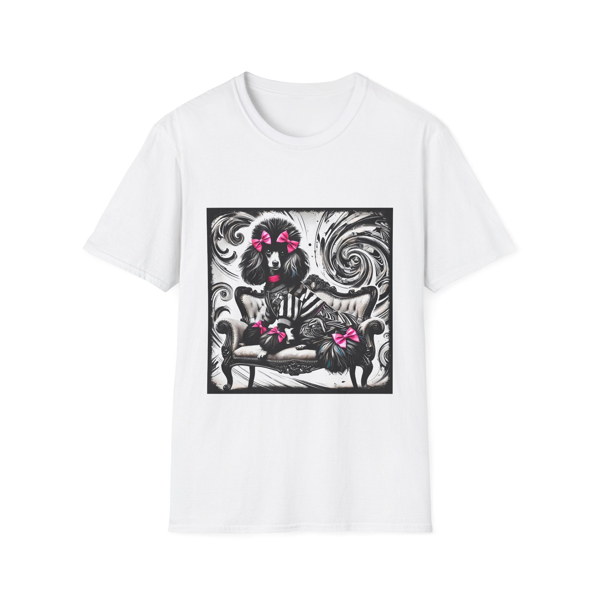 Poodle B&W Pink Bow Rocker | Unisex Dog T-Shirt