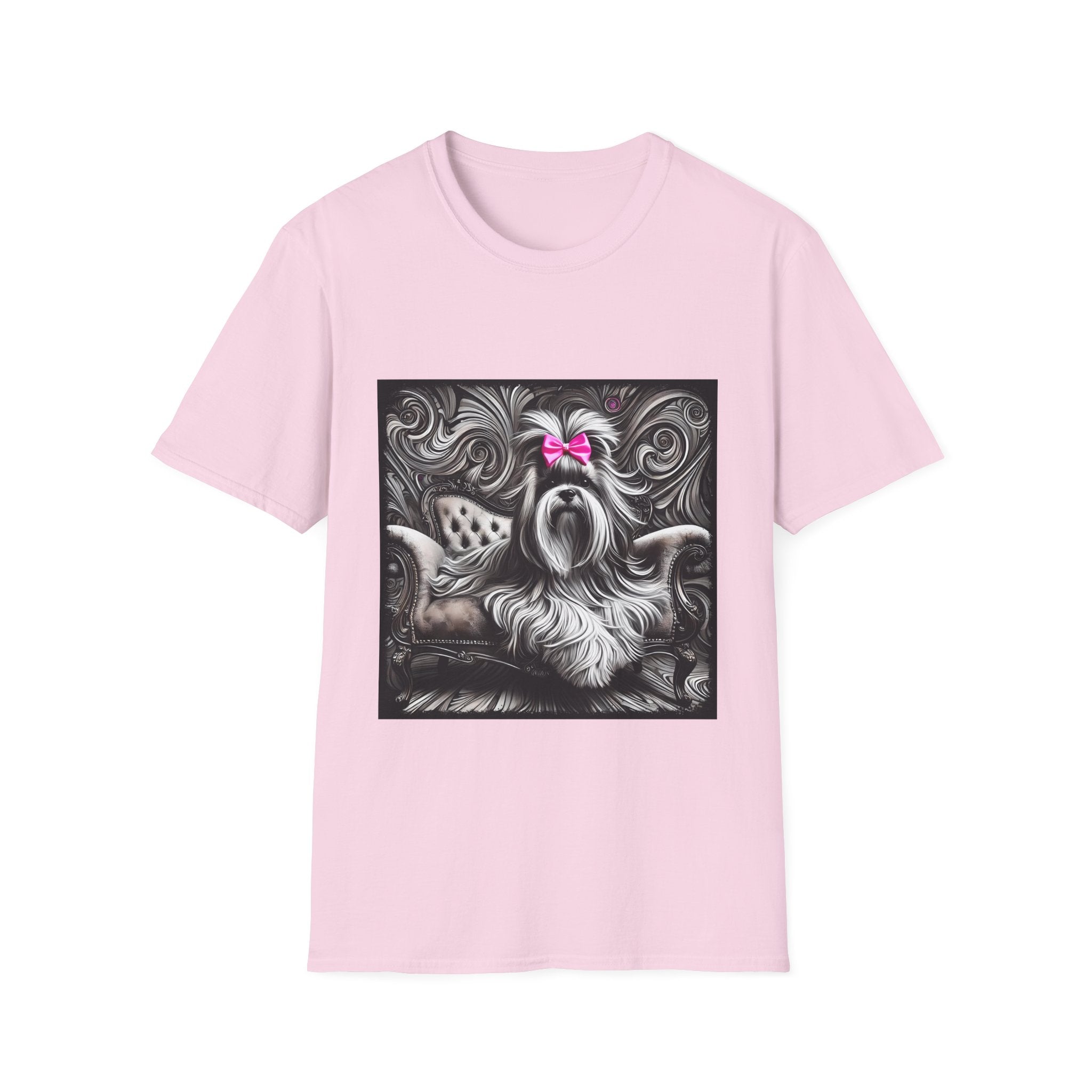 Lhasa Apso B&W Pink Bow | Unisex Dog T-Shirt