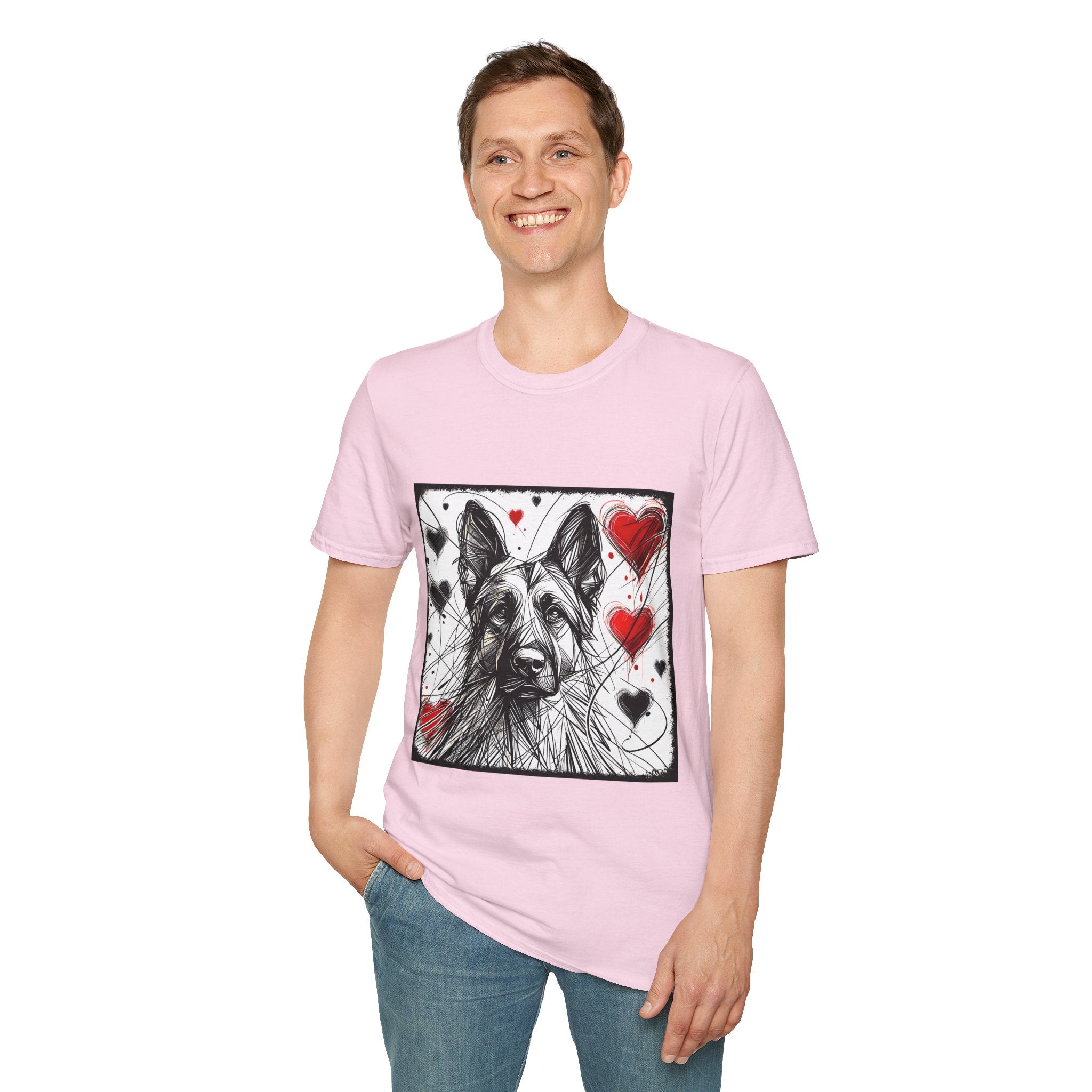 German Shepherd Big Heart Sketch | Unisex Dog T-Shirt