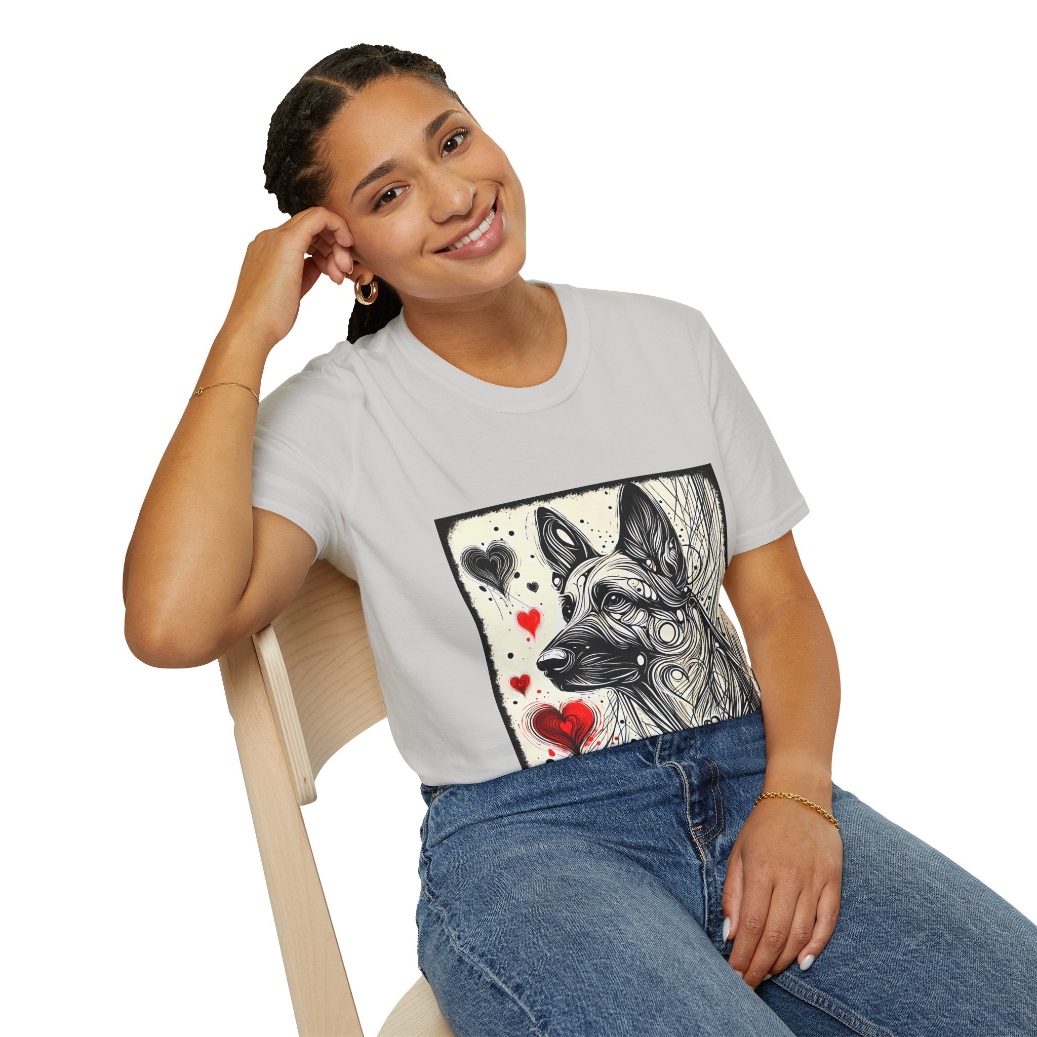 German Shepherd Bold Heart Sketch | Unisex Dog T-Shirt