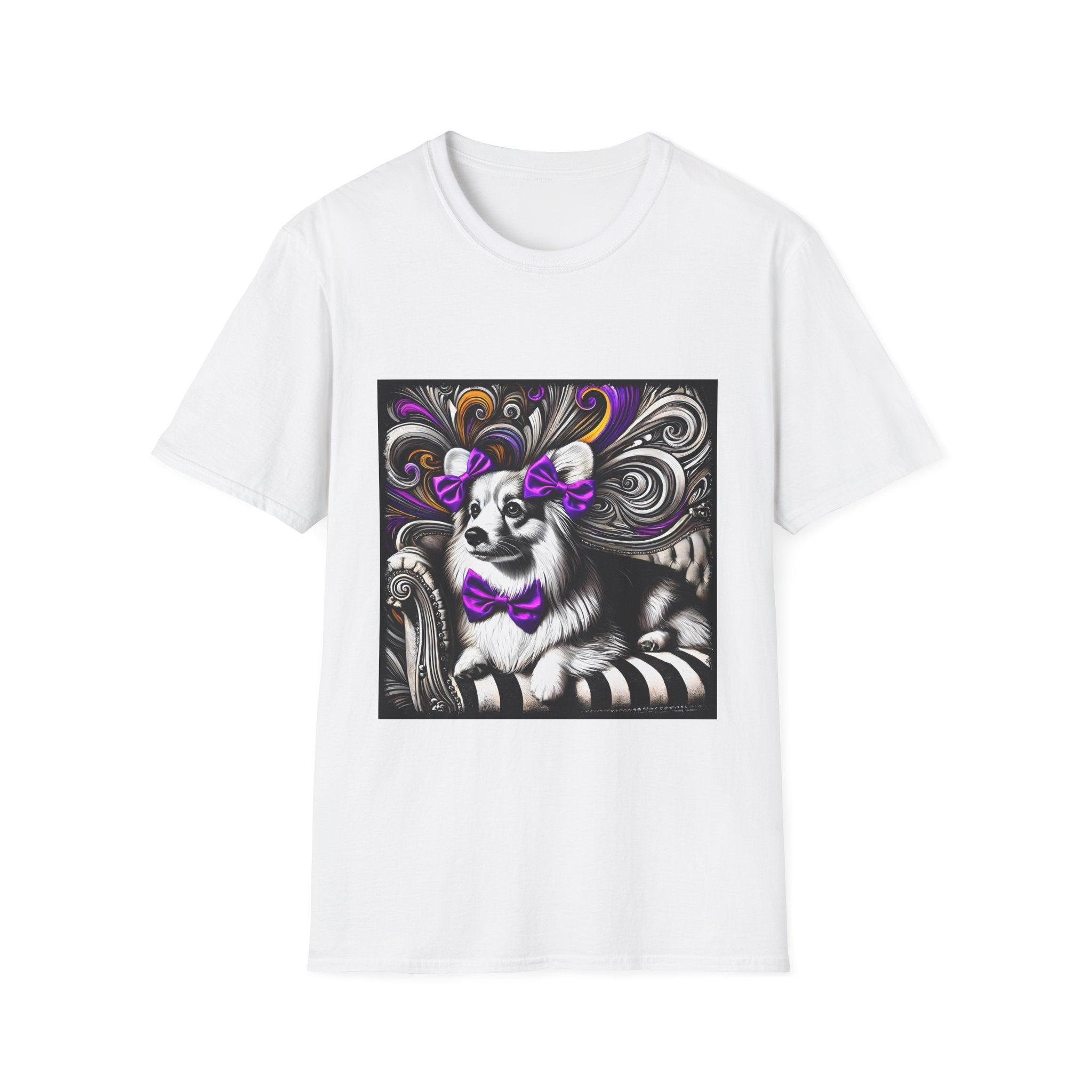 Pembroke Welsh Corgi B&W Purple Bow | Unisex Dog T-Shirt