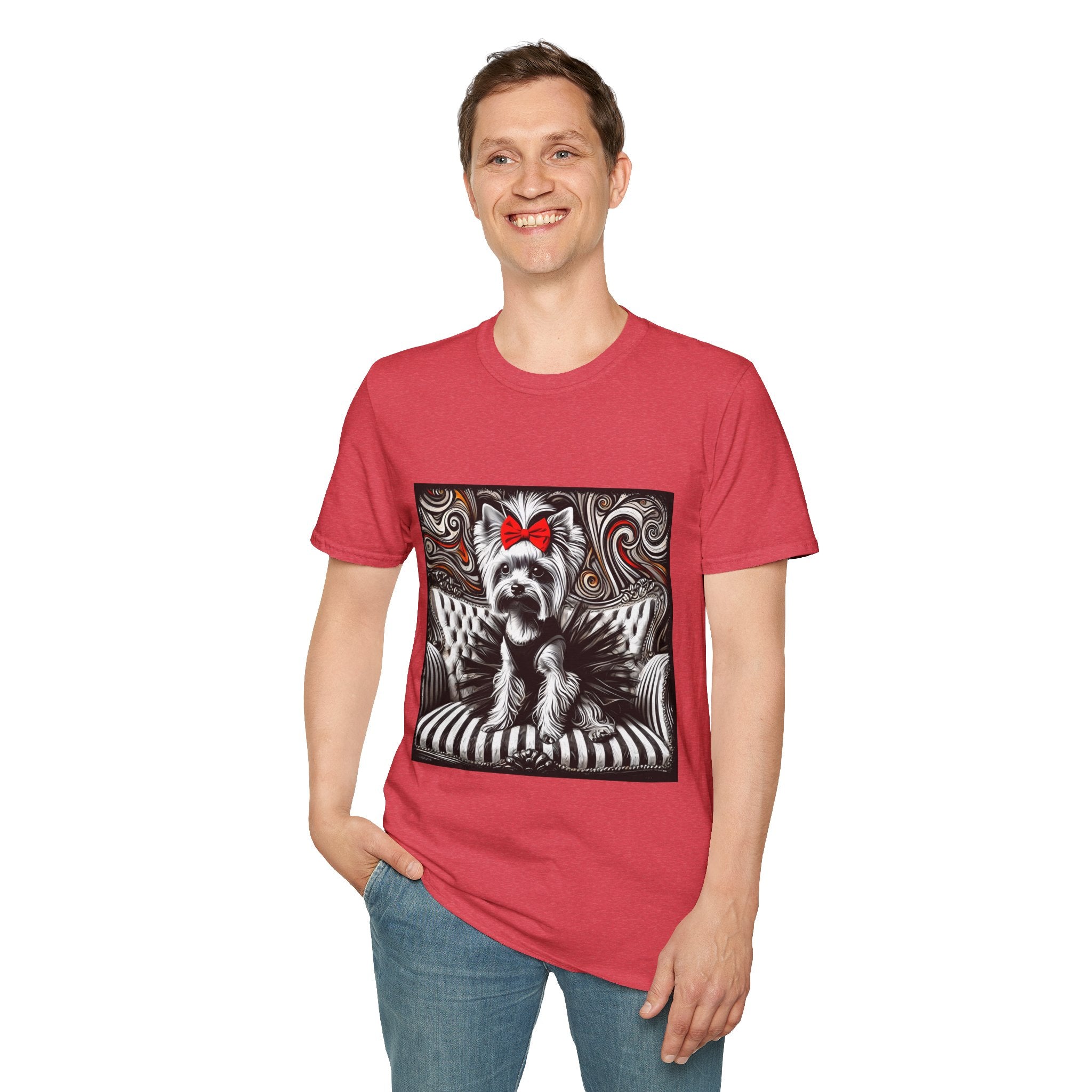 Yorkshire Terrier B&W Red Bow Bold | Unisex Dog T-Shirt