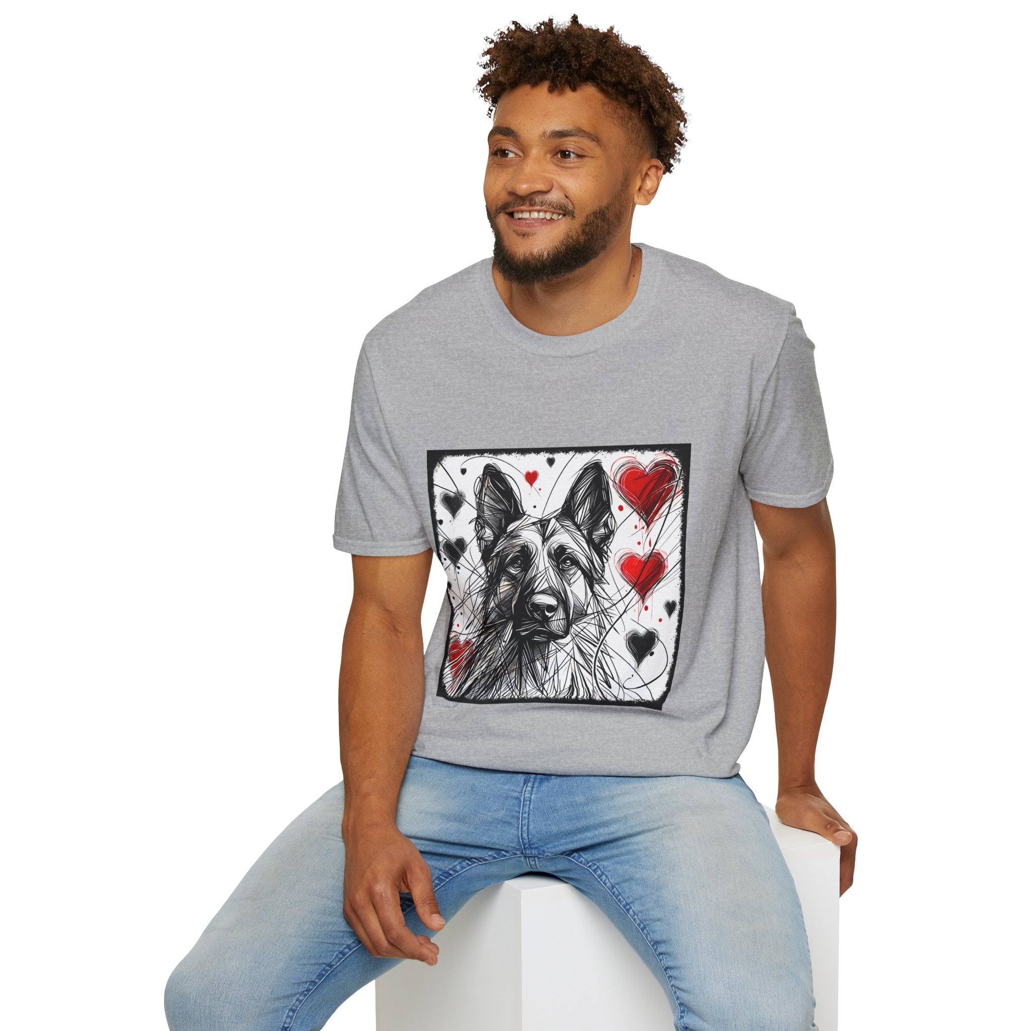 German Shepherd Big Heart Sketch | Unisex Dog T-Shirt