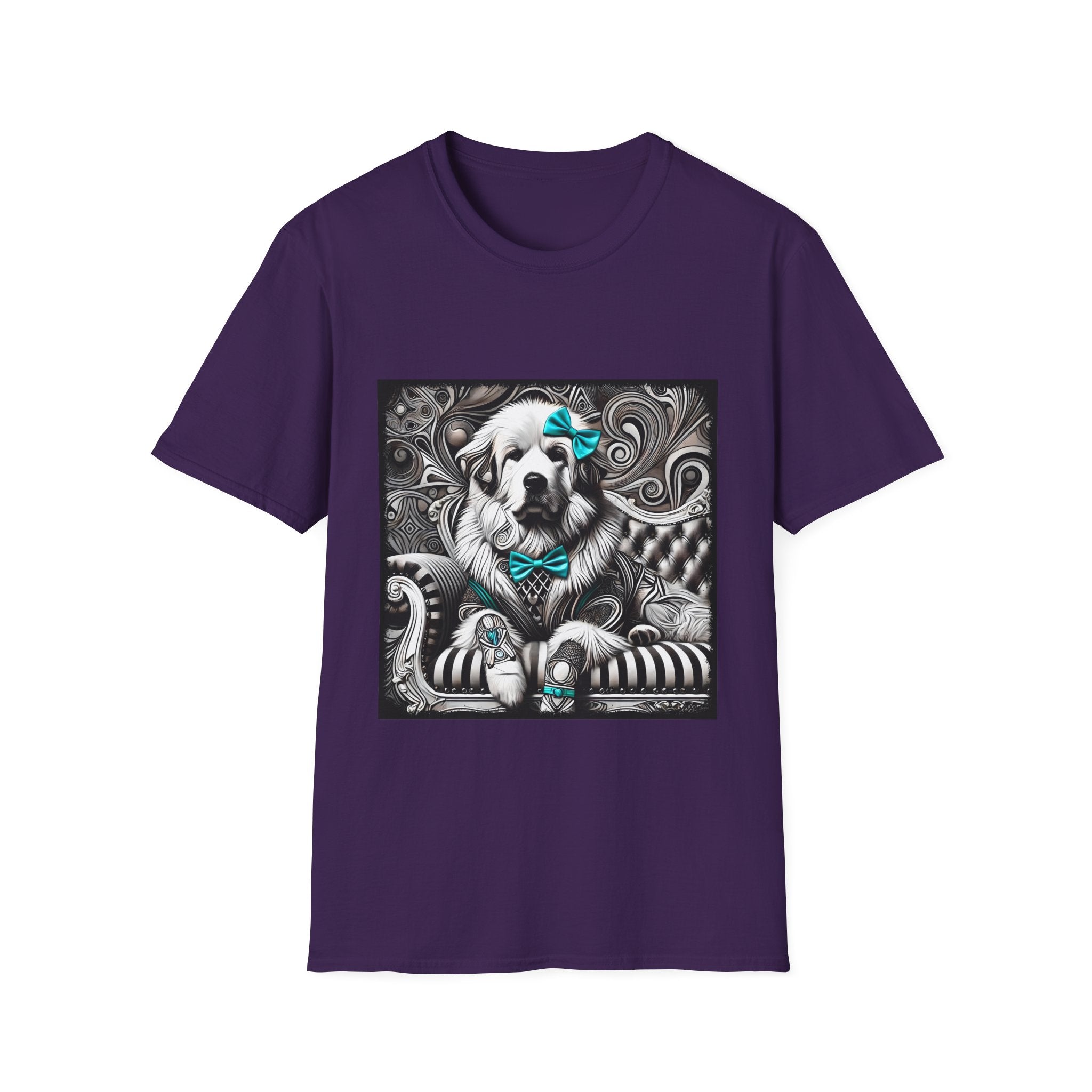 Great Pyrenees B&W Turquoise Bow | Unisex Dog T-Shirt
