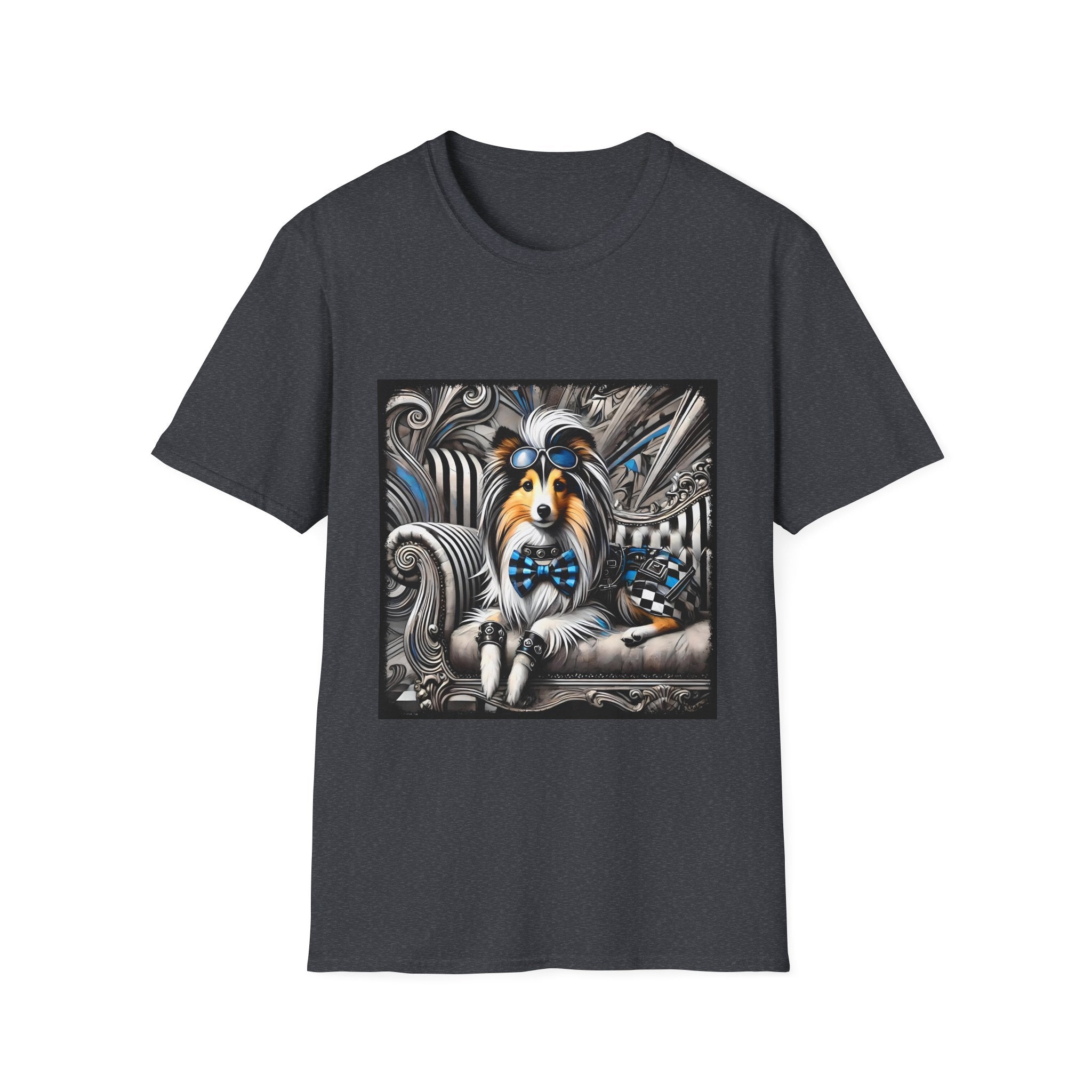 Shetland Sheepdog Blue Checkered Rocker | Unisex Dog T-Shirt