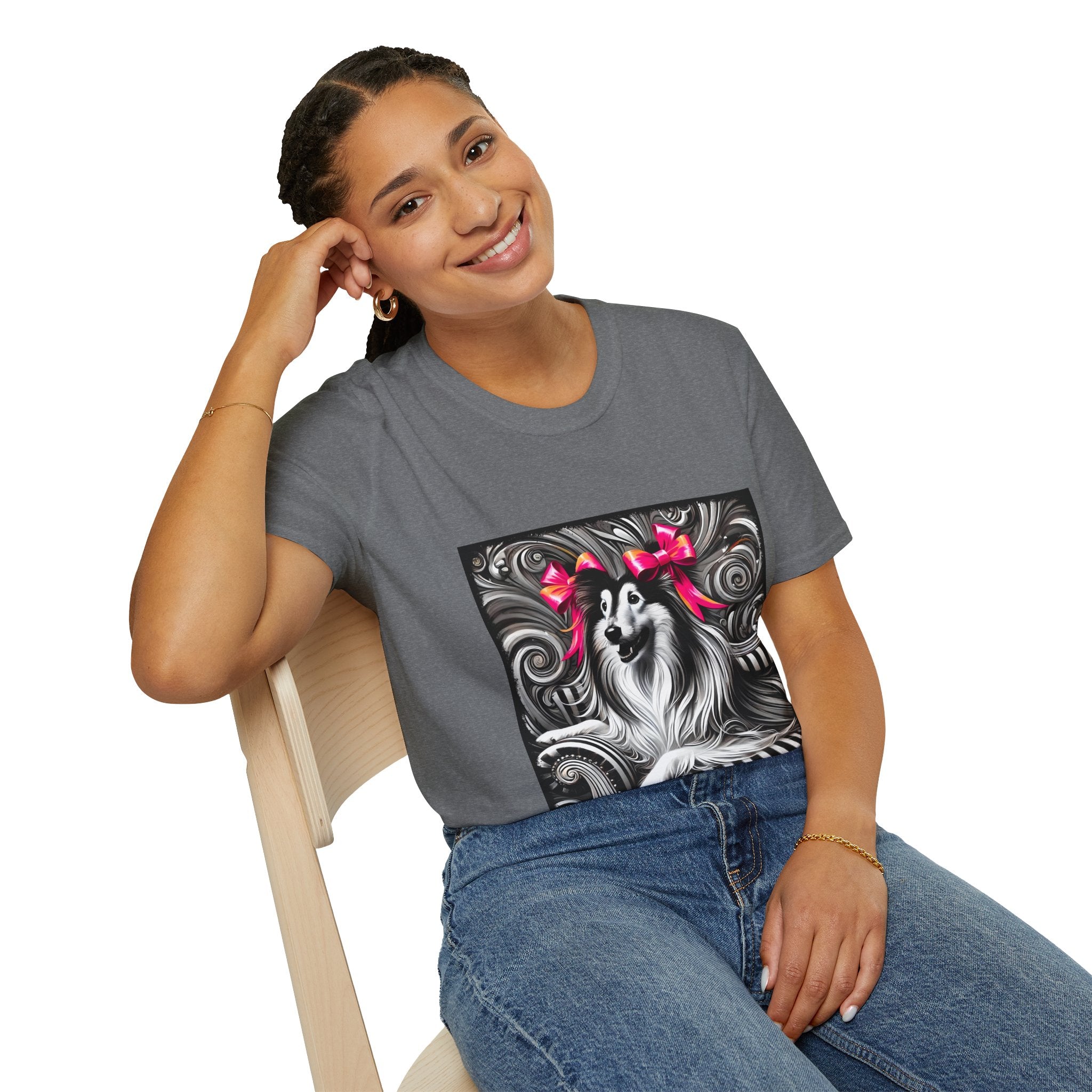 Collie B&W Pink Bow | Unisex Dog T-Shirt