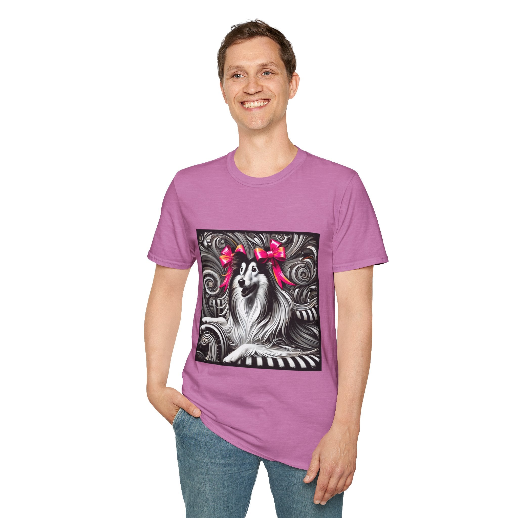 Collie B&W Pink Bow | Unisex Dog T-Shirt