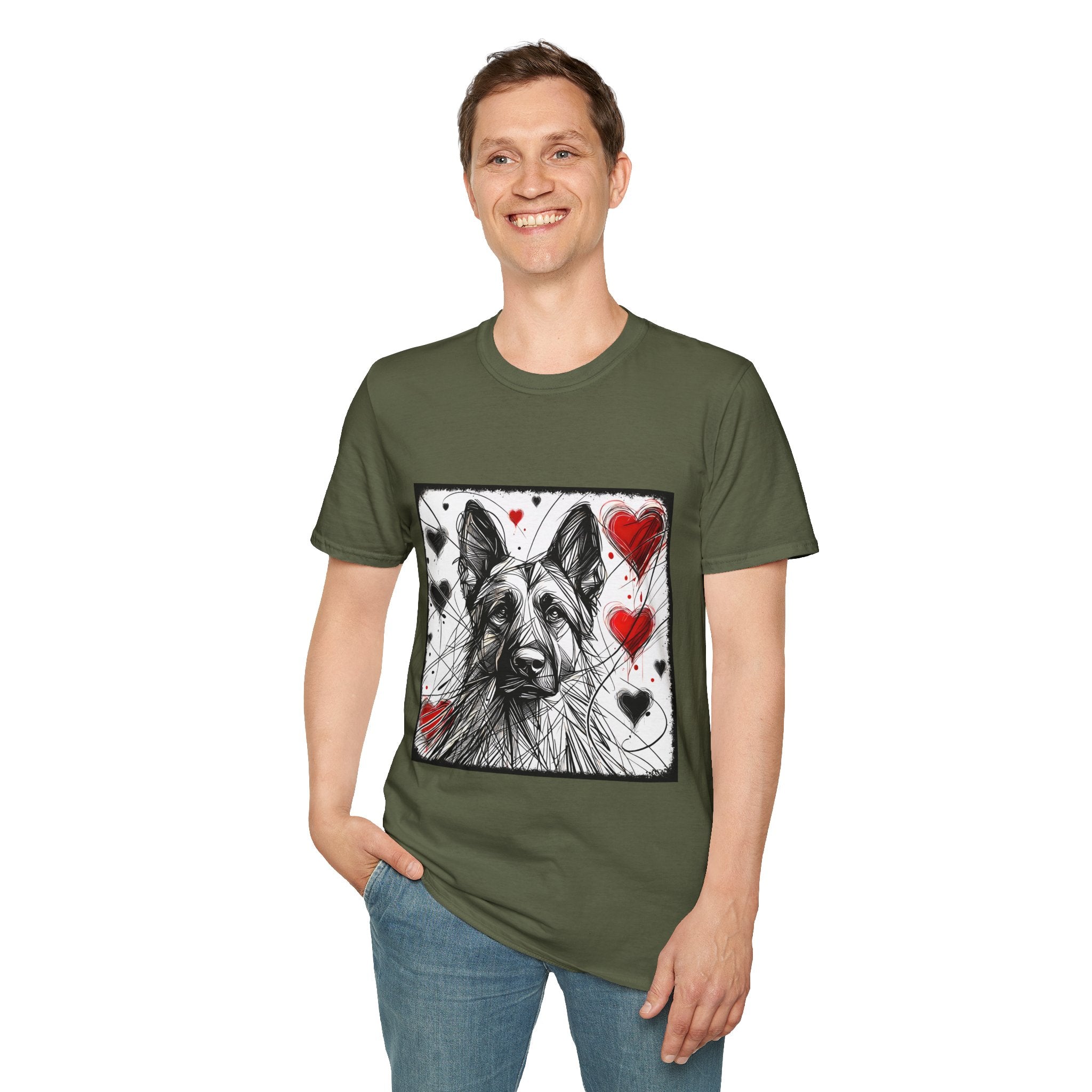 German Shepherd Big Heart Sketch | Unisex Dog T-Shirt