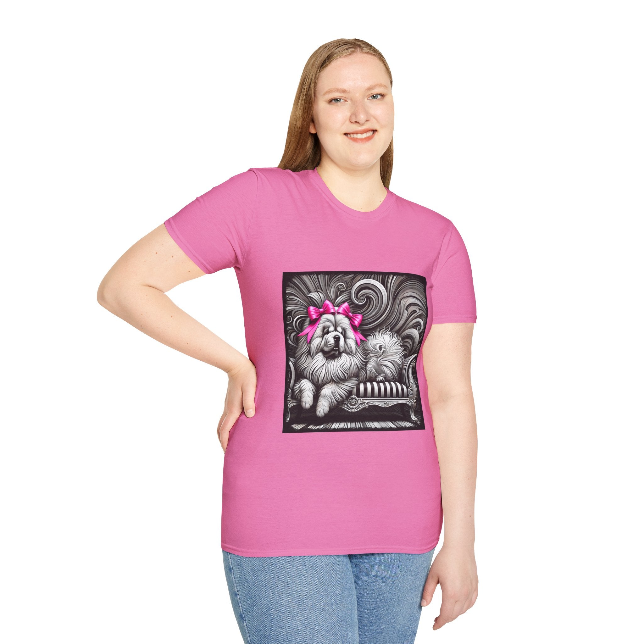Chow Chow B&W Pink Bow | Unisex Dog T-Shirt