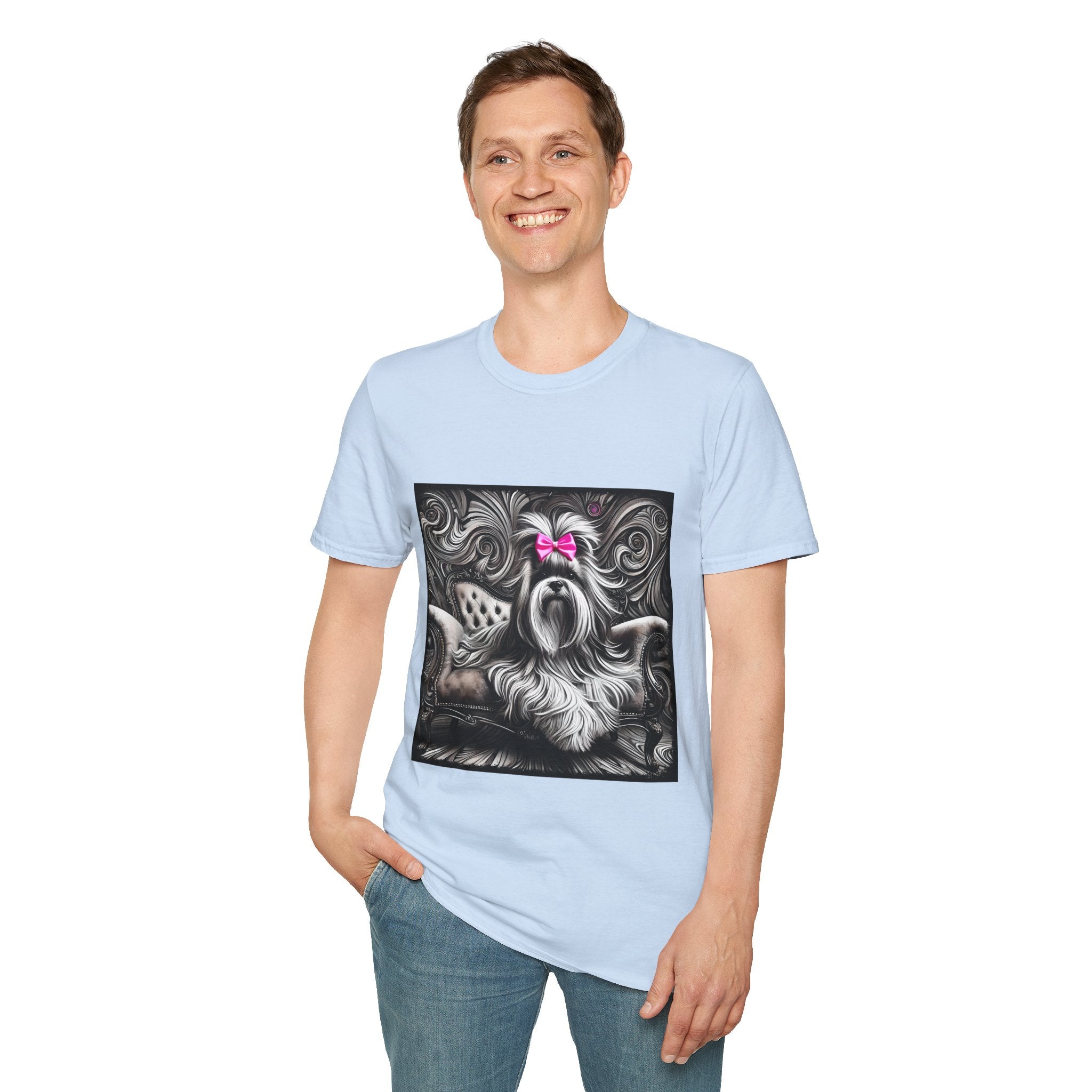 Lhasa Apso B&W Pink Bow | Unisex Dog T-Shirt