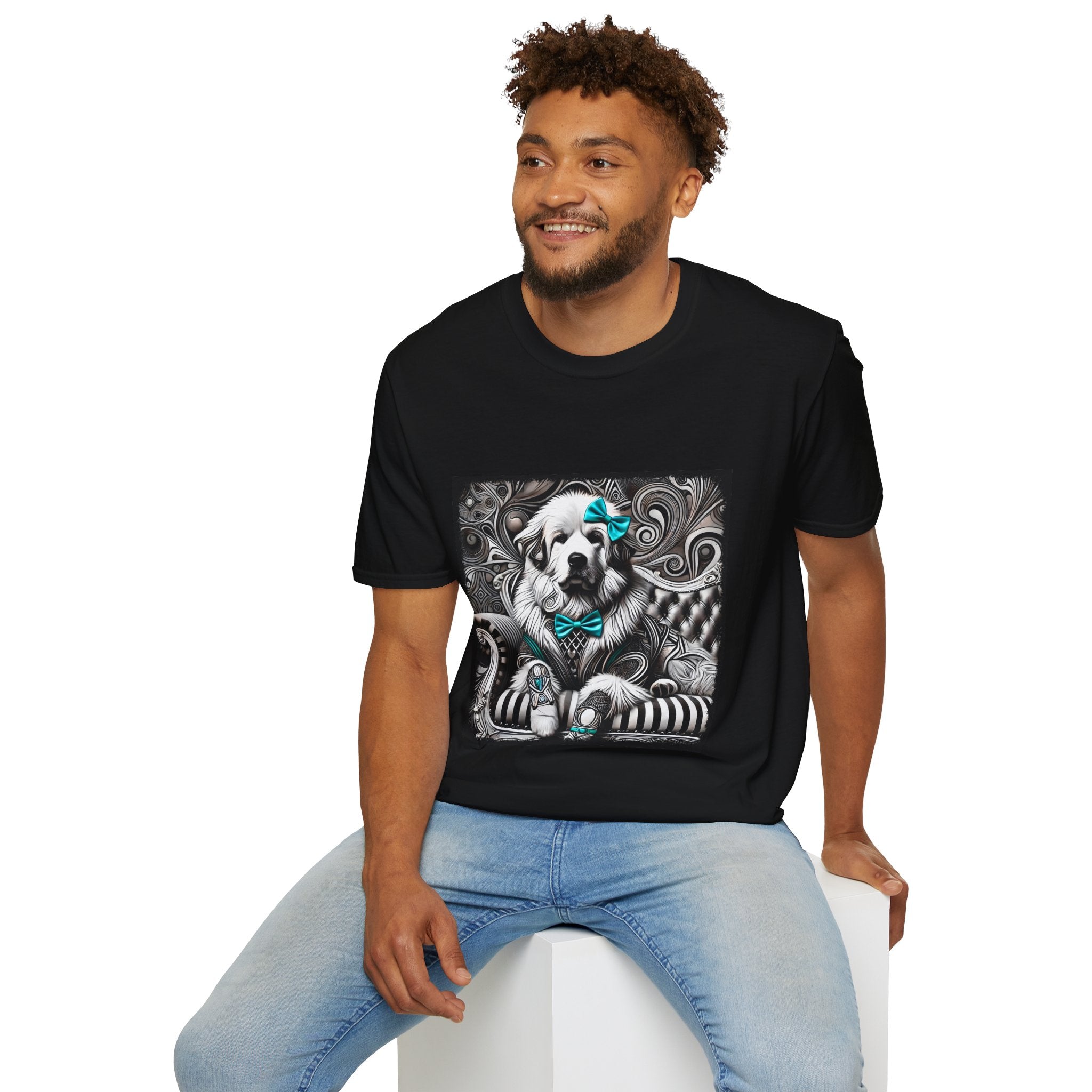 Great Pyrenees B&W Turquoise Bow | Unisex Dog T-Shirt