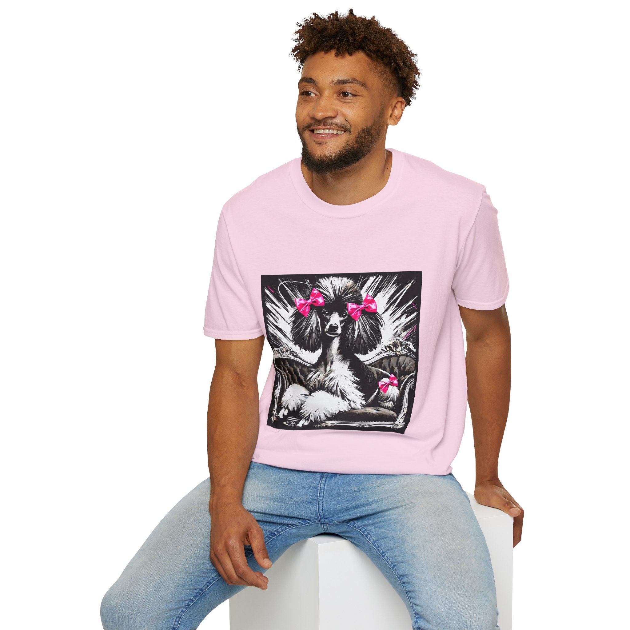 Poodle B&W Pink Bow Bold | Unisex Dog T-Shirt