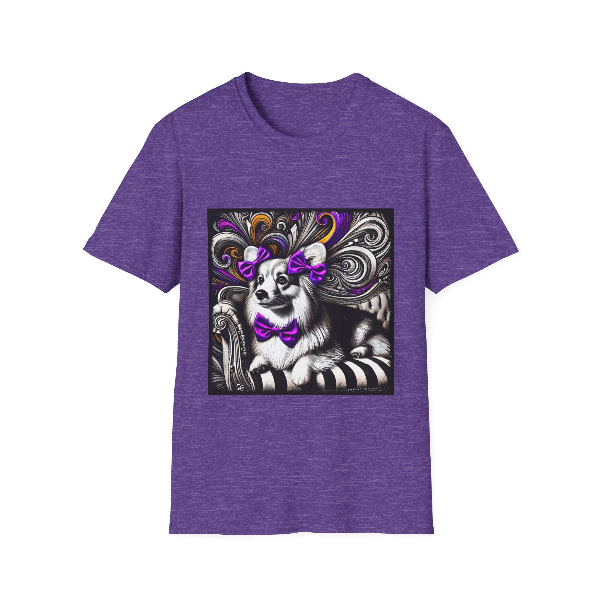 Pembroke Welsh Corgi B&W Purple Bow | Unisex Dog T-Shirt