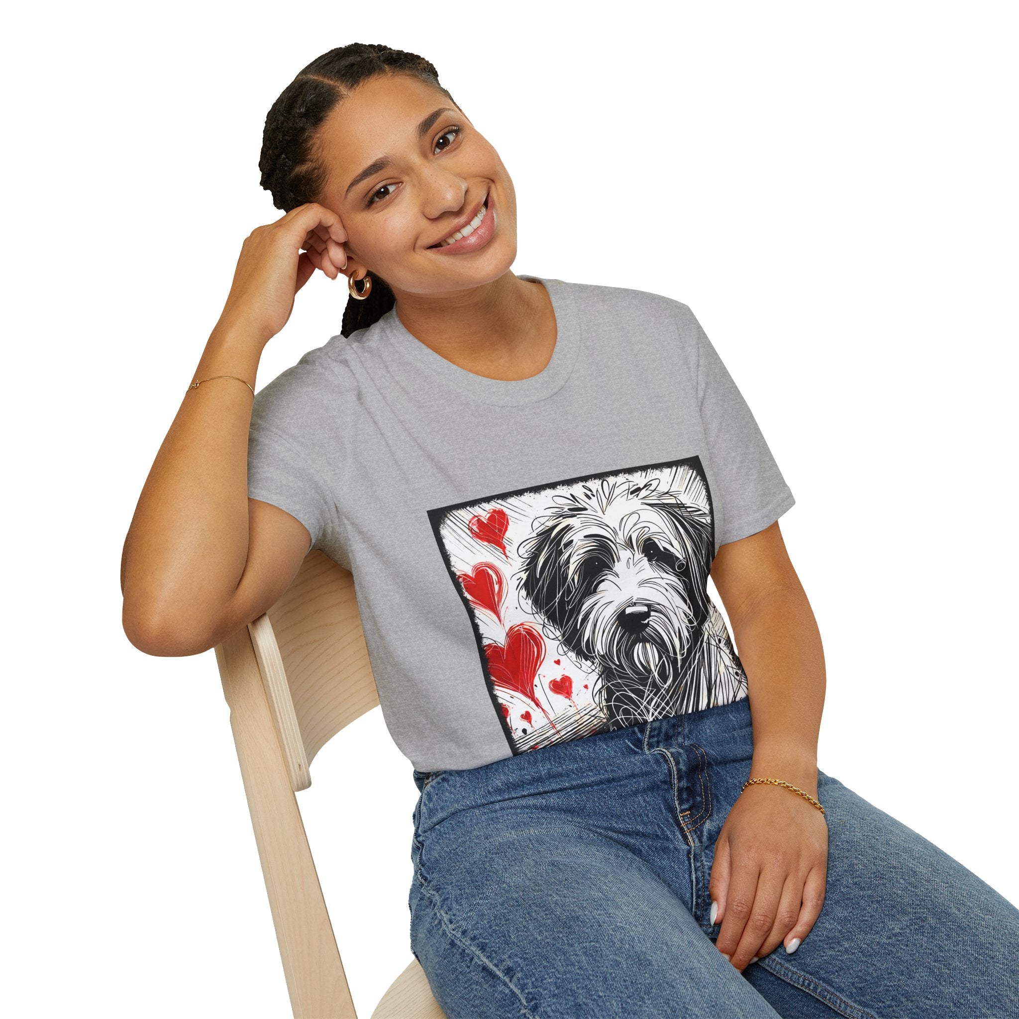 Sheepadoodle Bold Heart Sketch | Unisex Dog T-Shirt