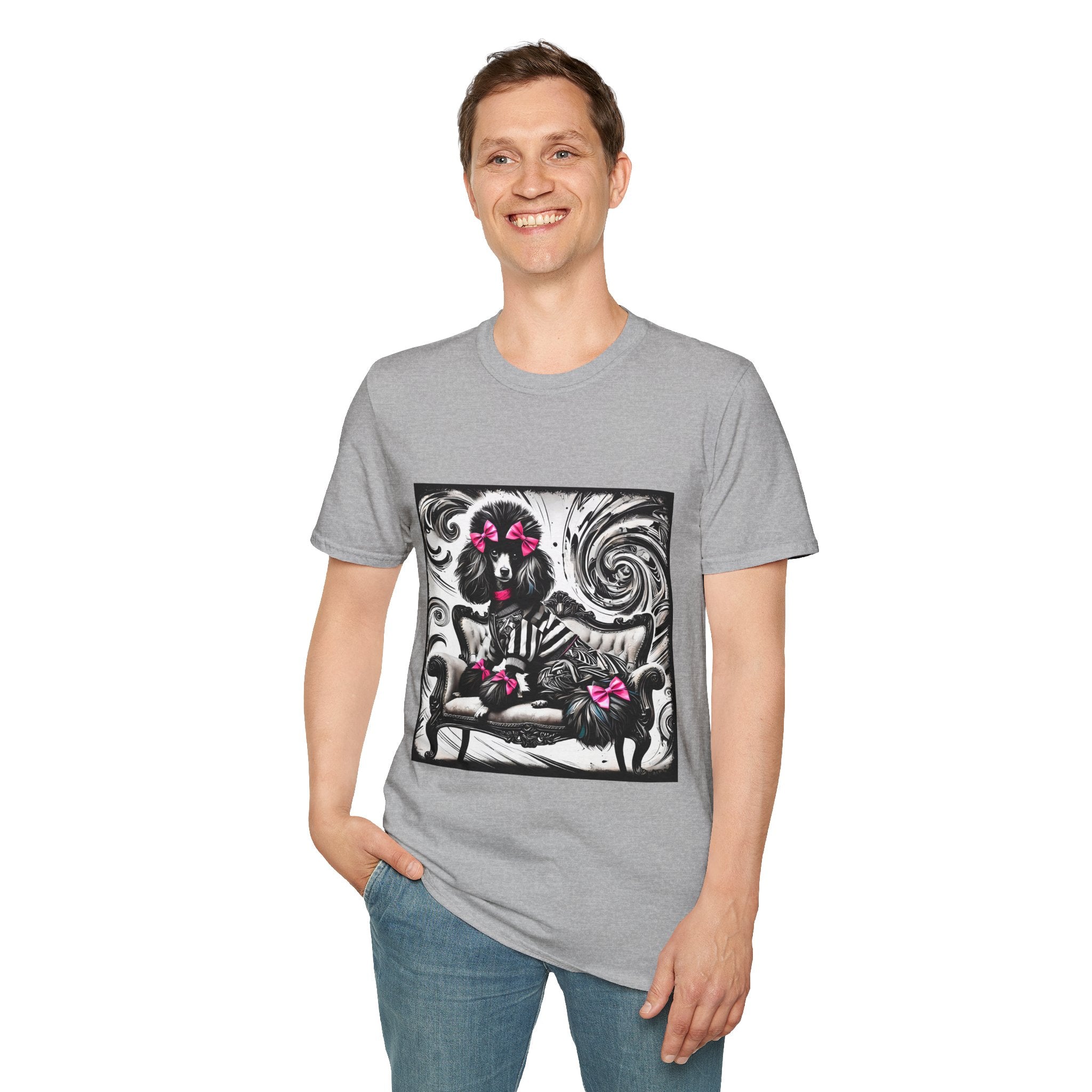 Poodle B&W Pink Bow Rocker | Unisex Dog T-Shirt