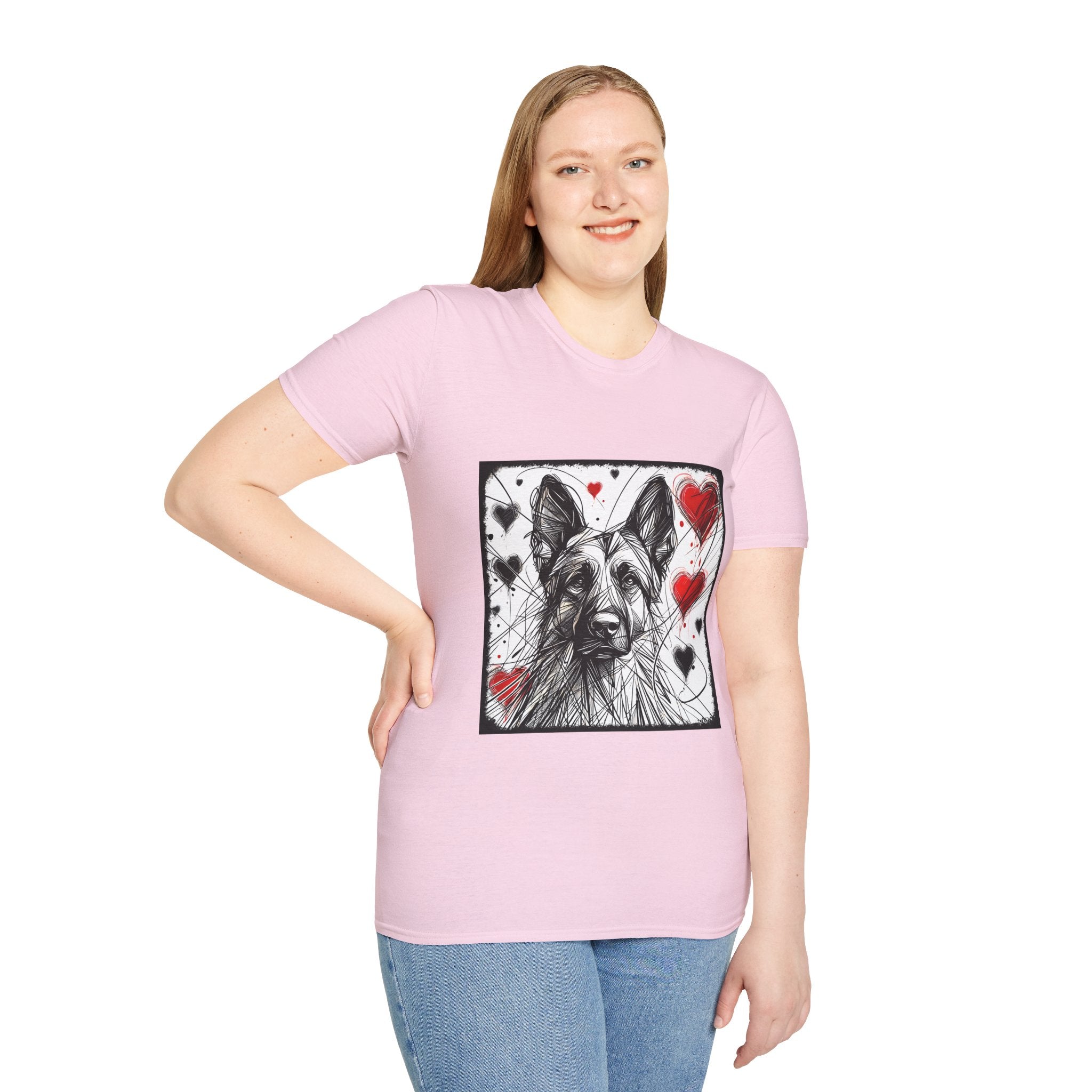 German Shepherd Big Heart Sketch | Unisex Dog T-Shirt