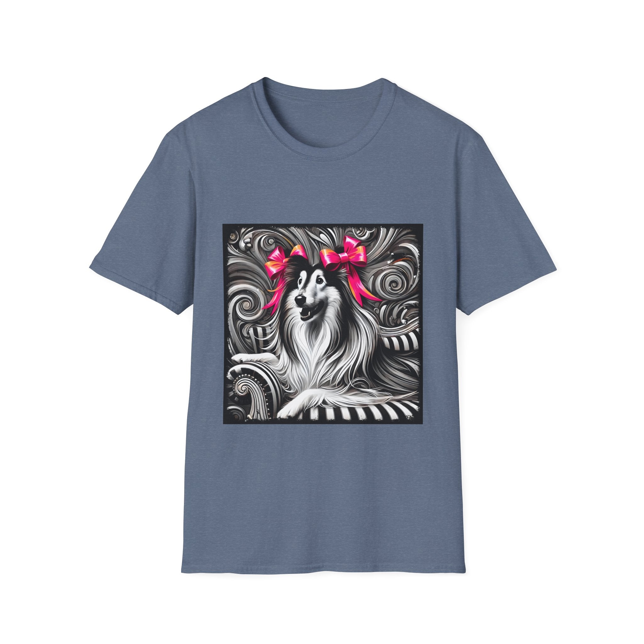 Collie B&W Pink Bow | Unisex Dog T-Shirt