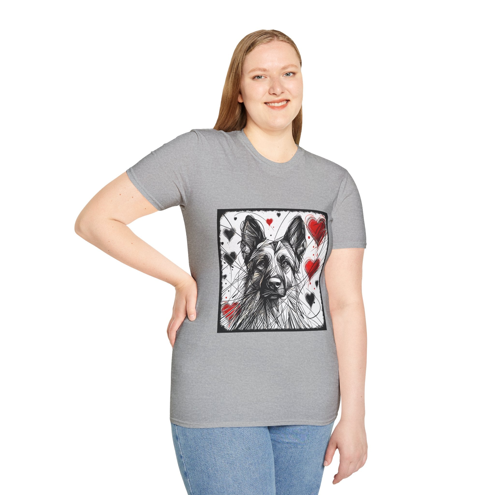 German Shepherd Big Heart Sketch | Unisex Dog T-Shirt