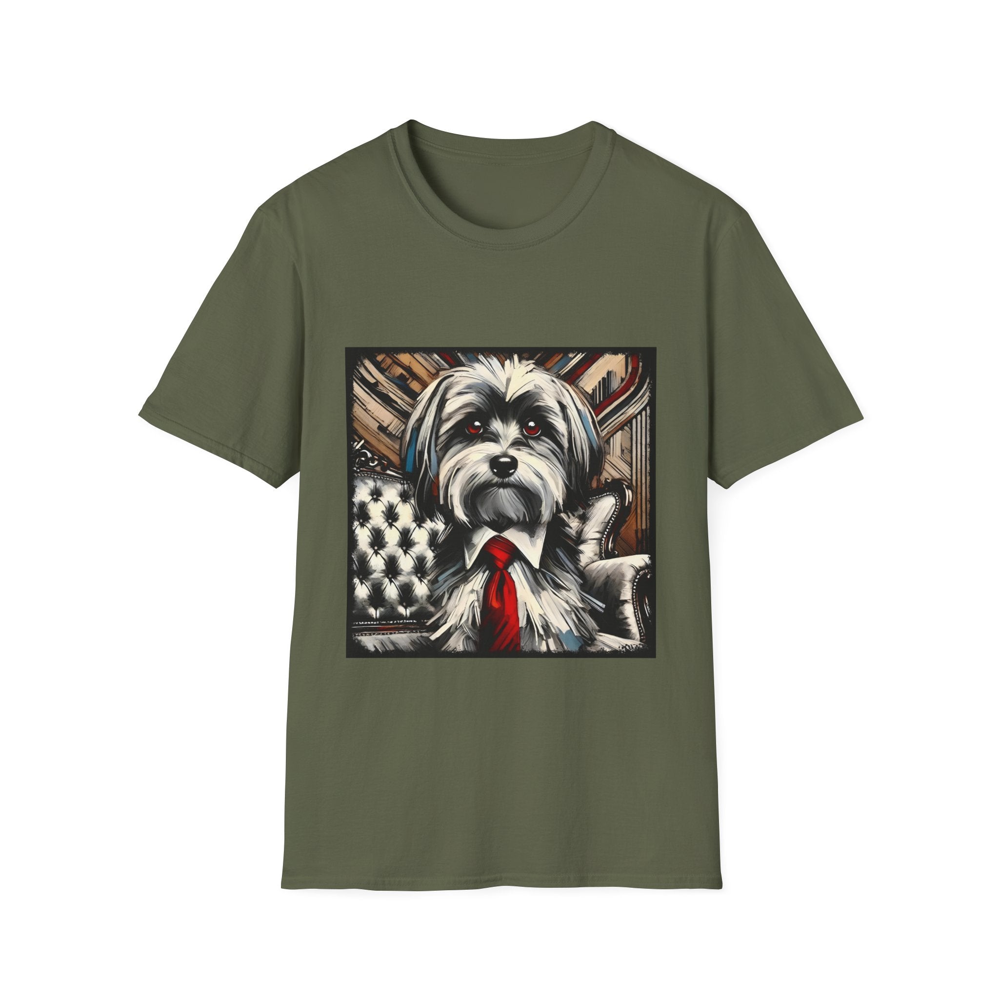 Unisex Havanese Dog T-Shirt – B&W Red Tie Design