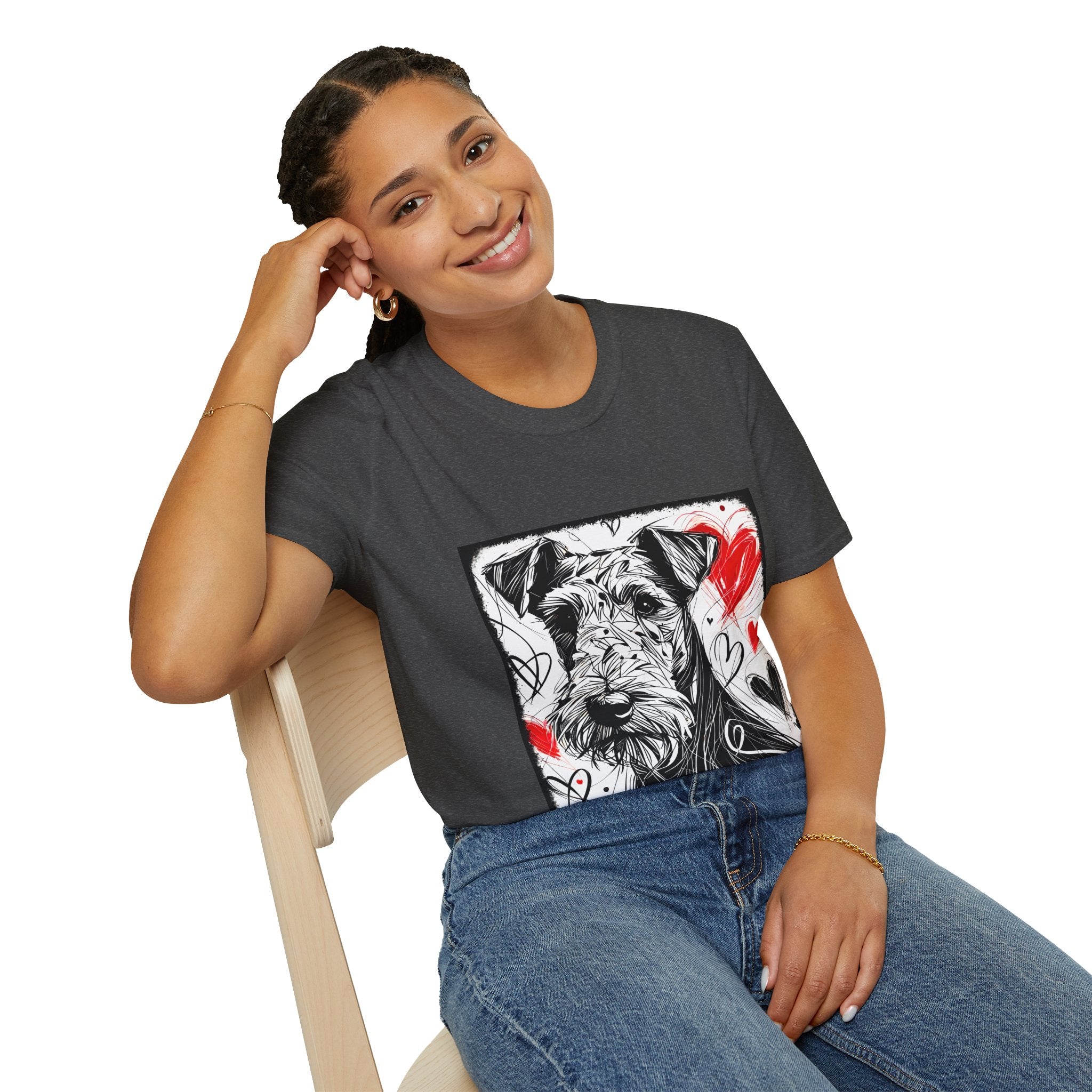 Airedale Terrier Bold Heart Sketch | Unisex Dog T-Shirt