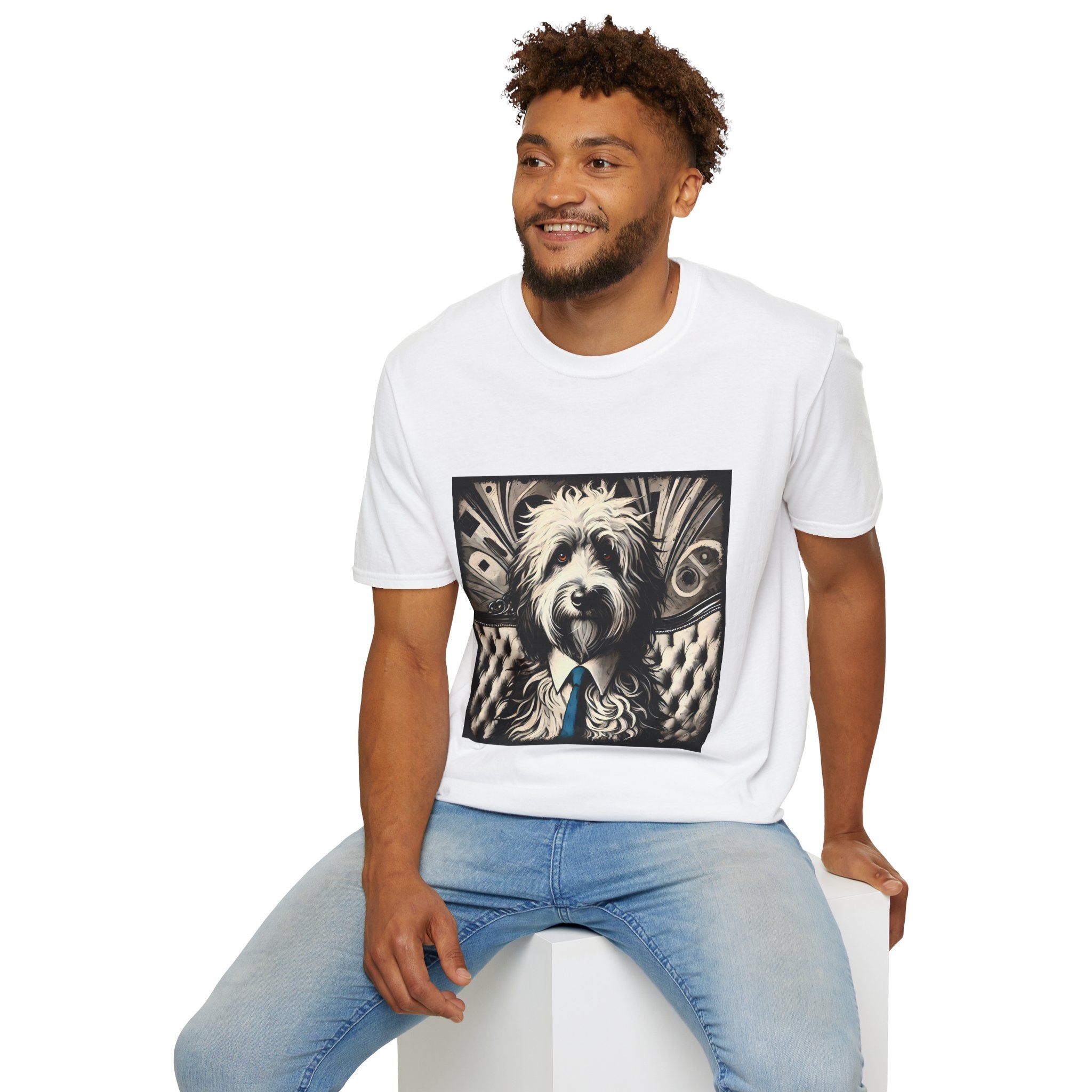 Sheepadoodle B&W Bold Eyes | Unisex Dog T-Shirt