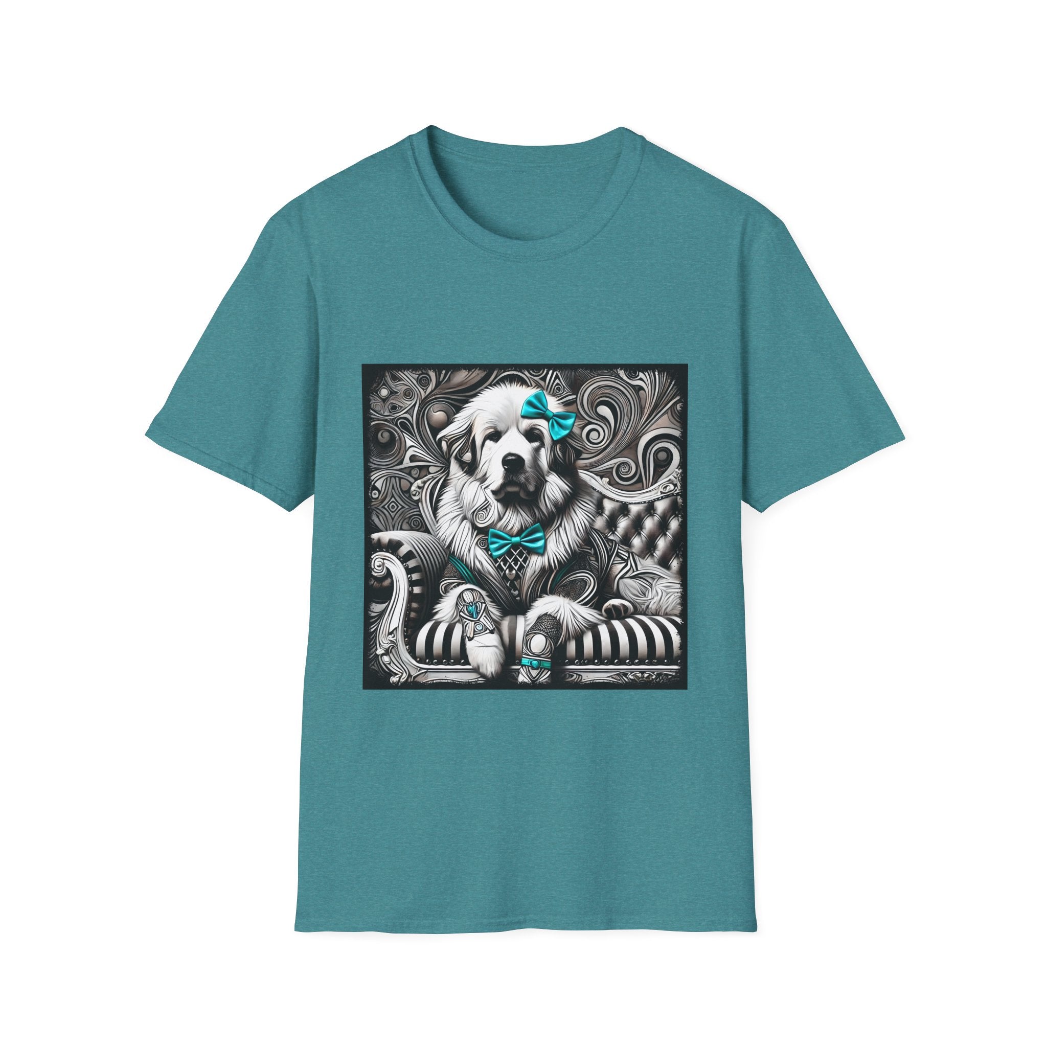 Great Pyrenees B&W Turquoise Bow | Unisex Dog T-Shirt