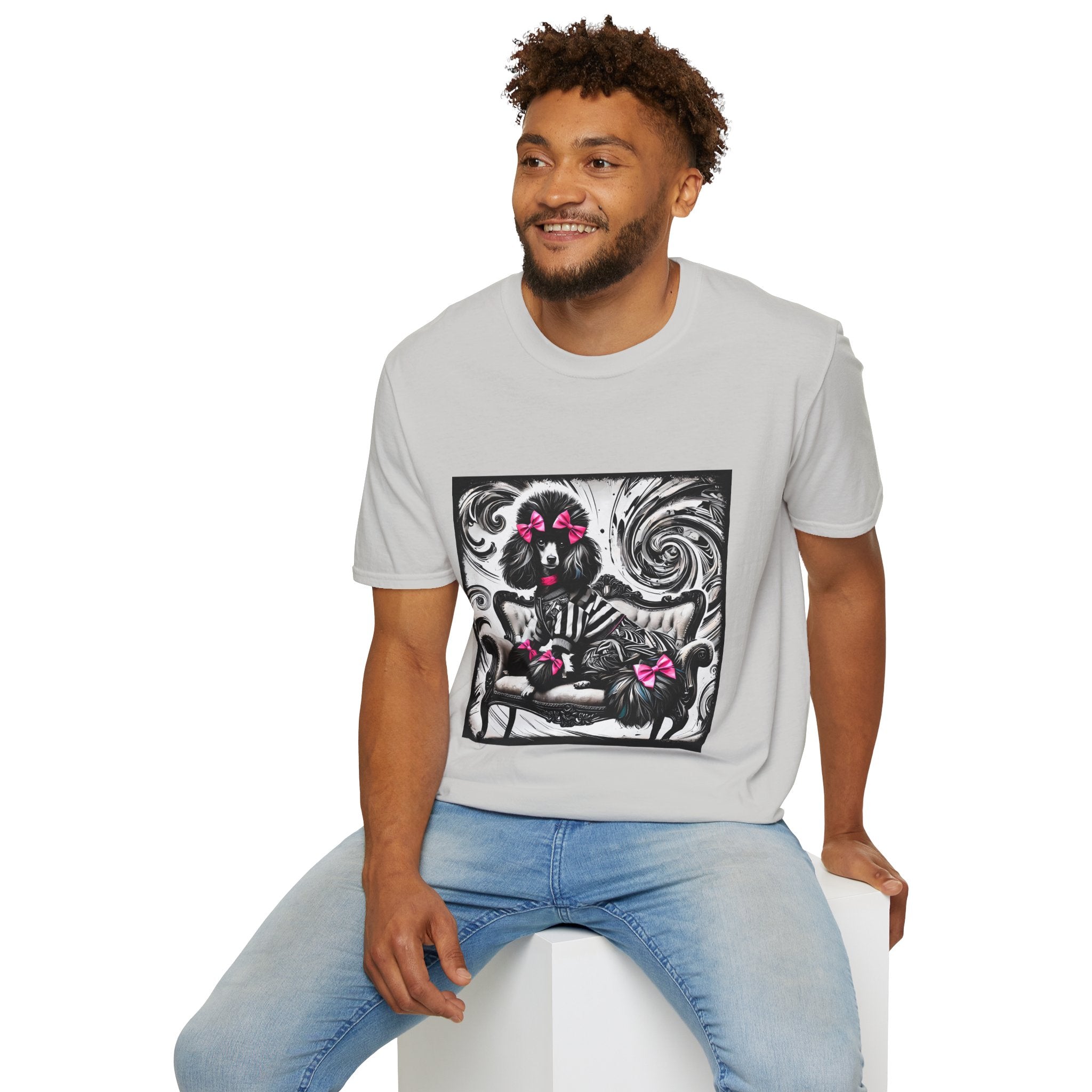 Poodle B&W Pink Bow Rocker | Unisex Dog T-Shirt