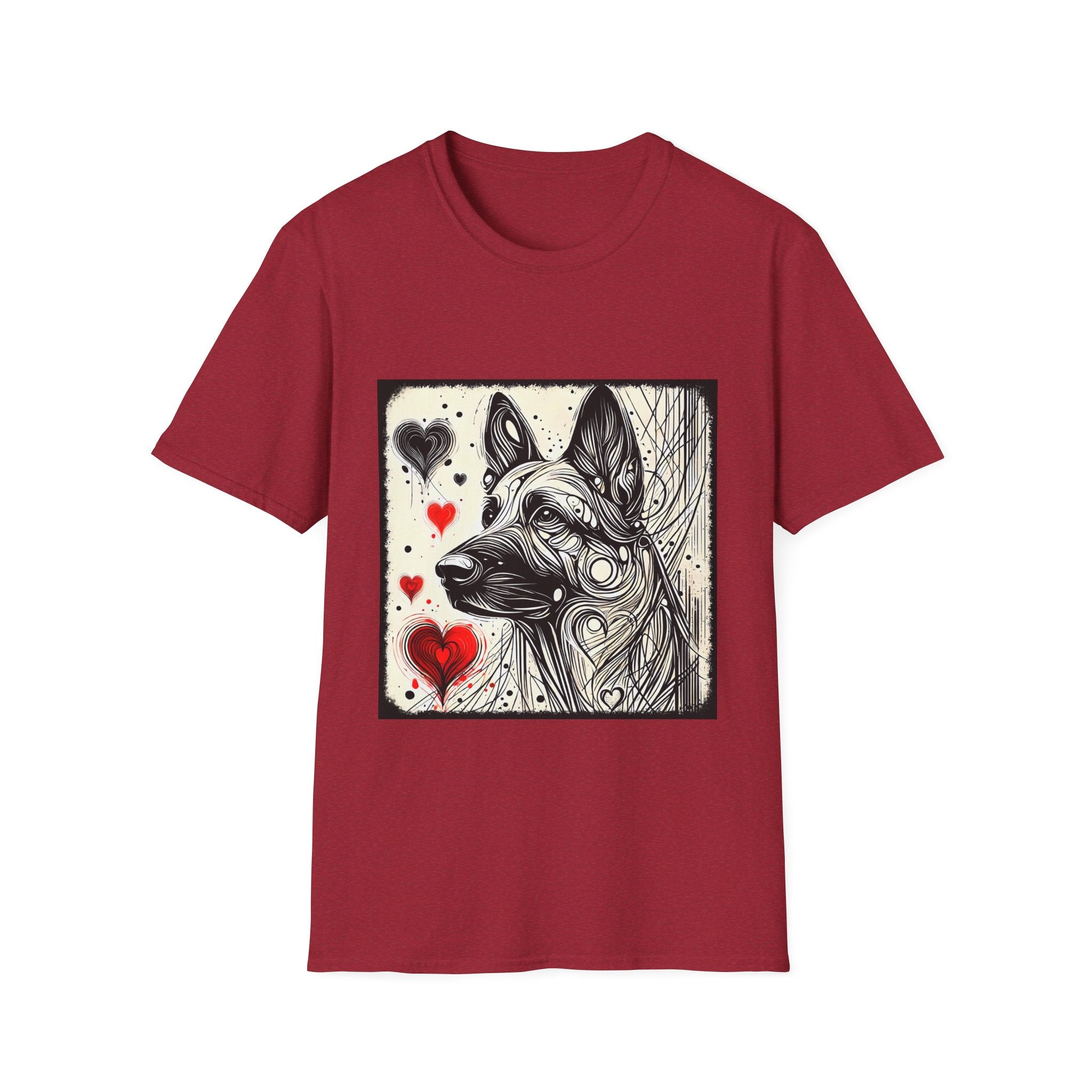 German Shepherd Bold Heart Sketch | Unisex Dog T-Shirt