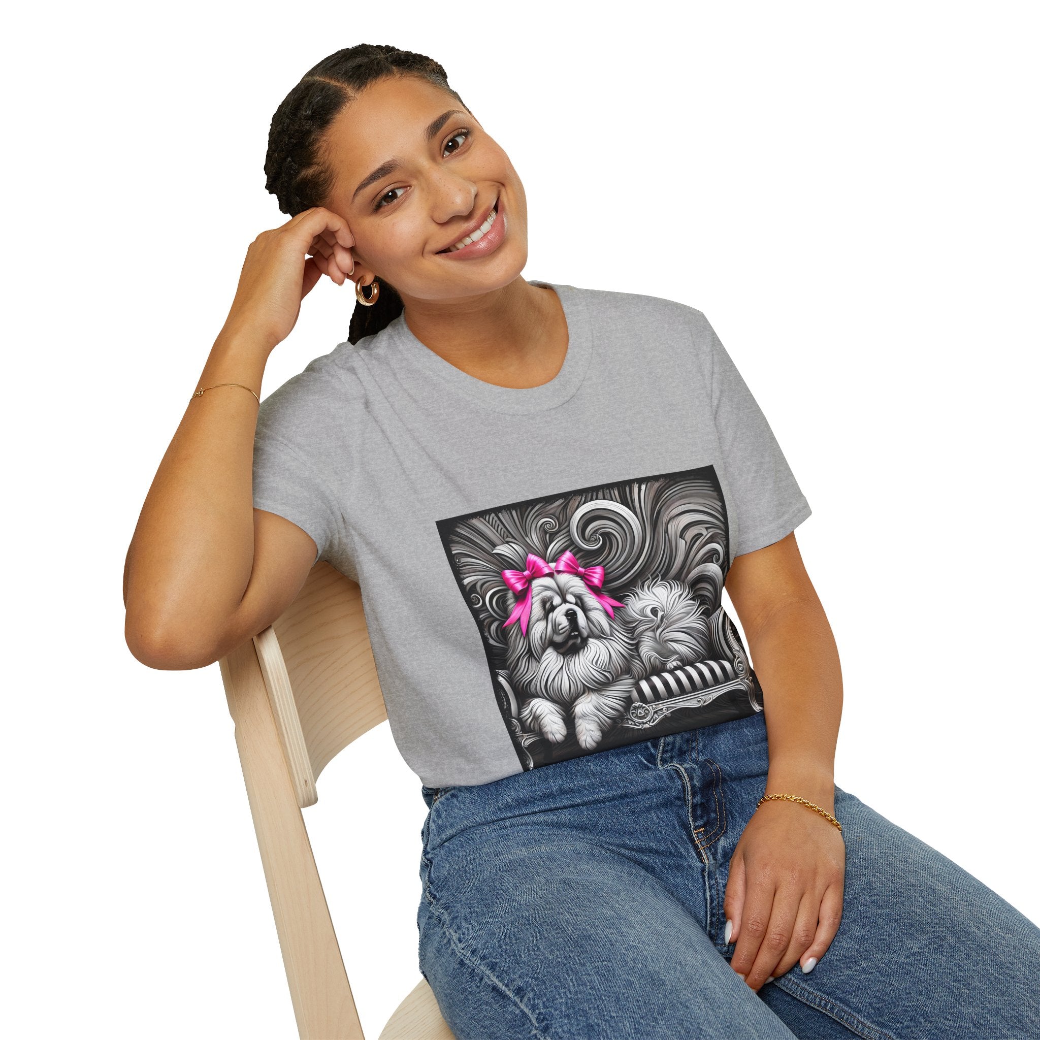 Chow Chow B&W Pink Bow | Unisex Dog T-Shirt
