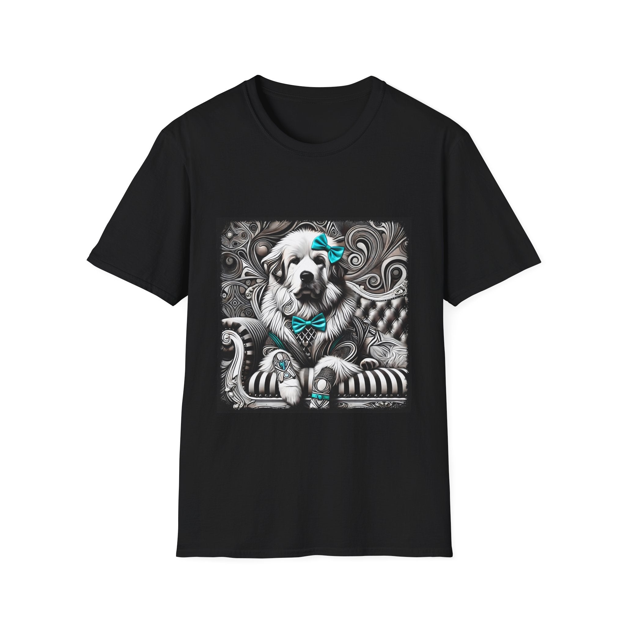 Great Pyrenees B&W Turquoise Bow | Unisex Dog T-Shirt
