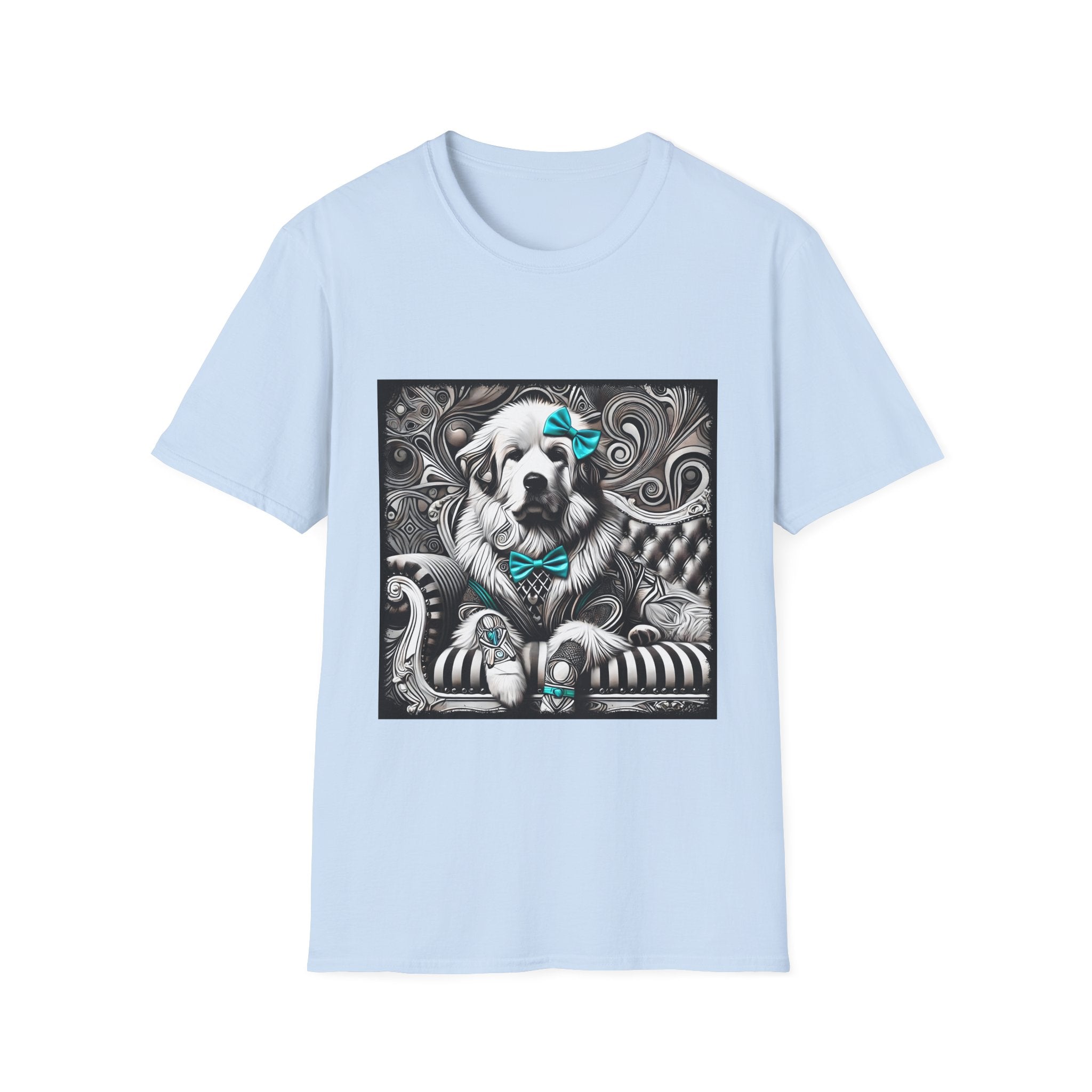 Great Pyrenees B&W Turquoise Bow | Unisex Dog T-Shirt